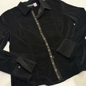 Harve Benard Black Velvet Shirt w/ Beaded middle accent